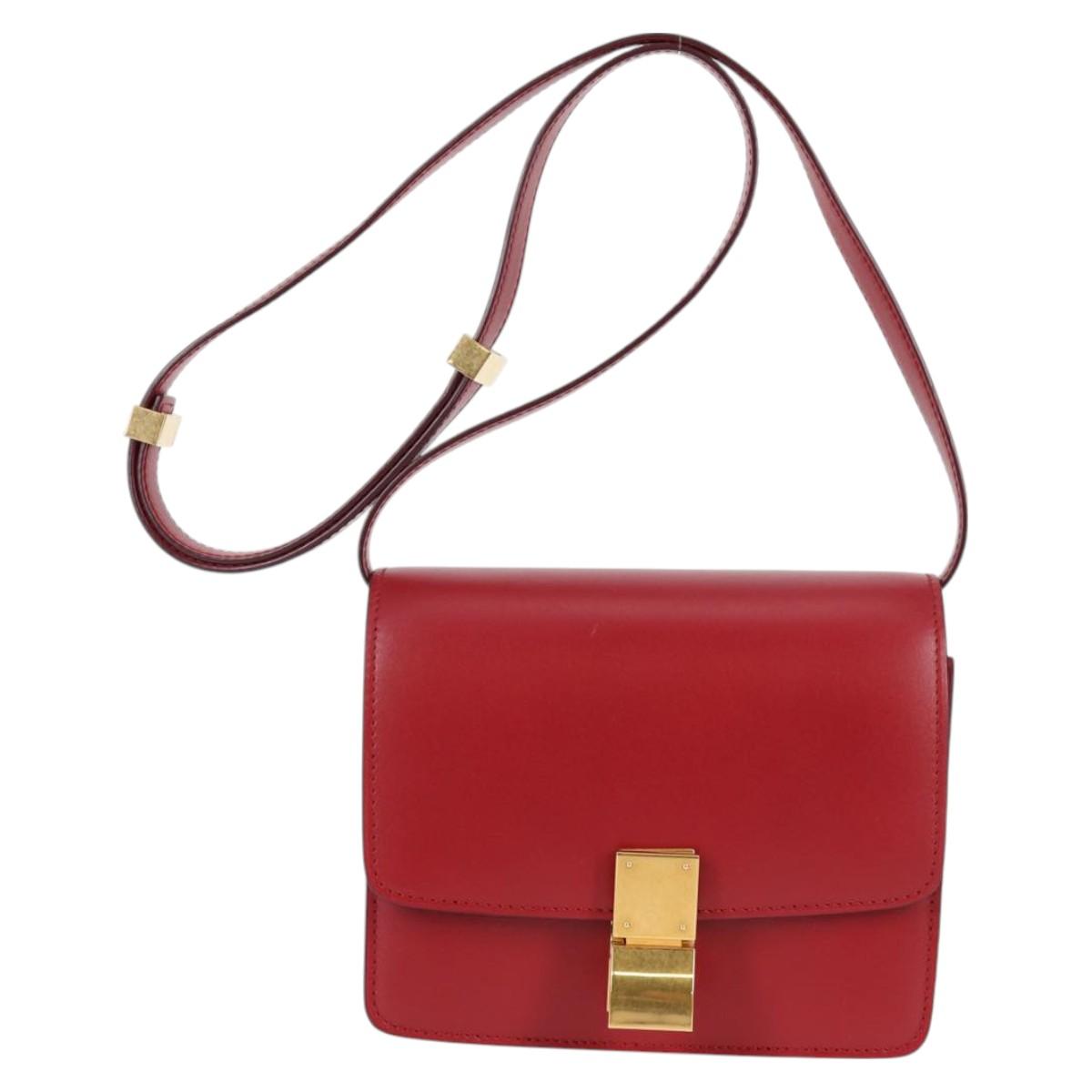 CELINE Classic Box Small Shoulder Bag in Red and Gold Calfskin