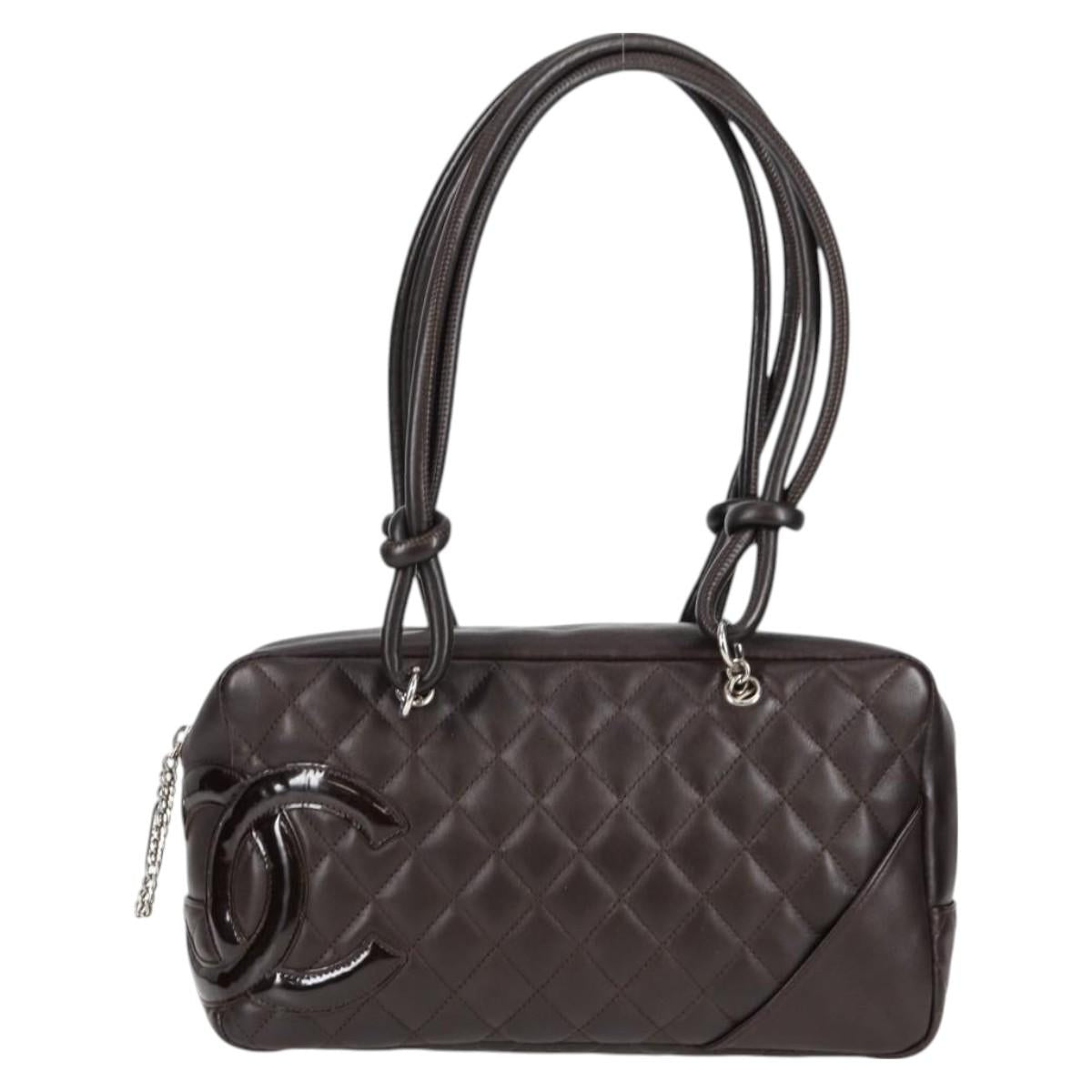 CHANEL Cambon Boston 2006 Tote Bag Brown Lambskin