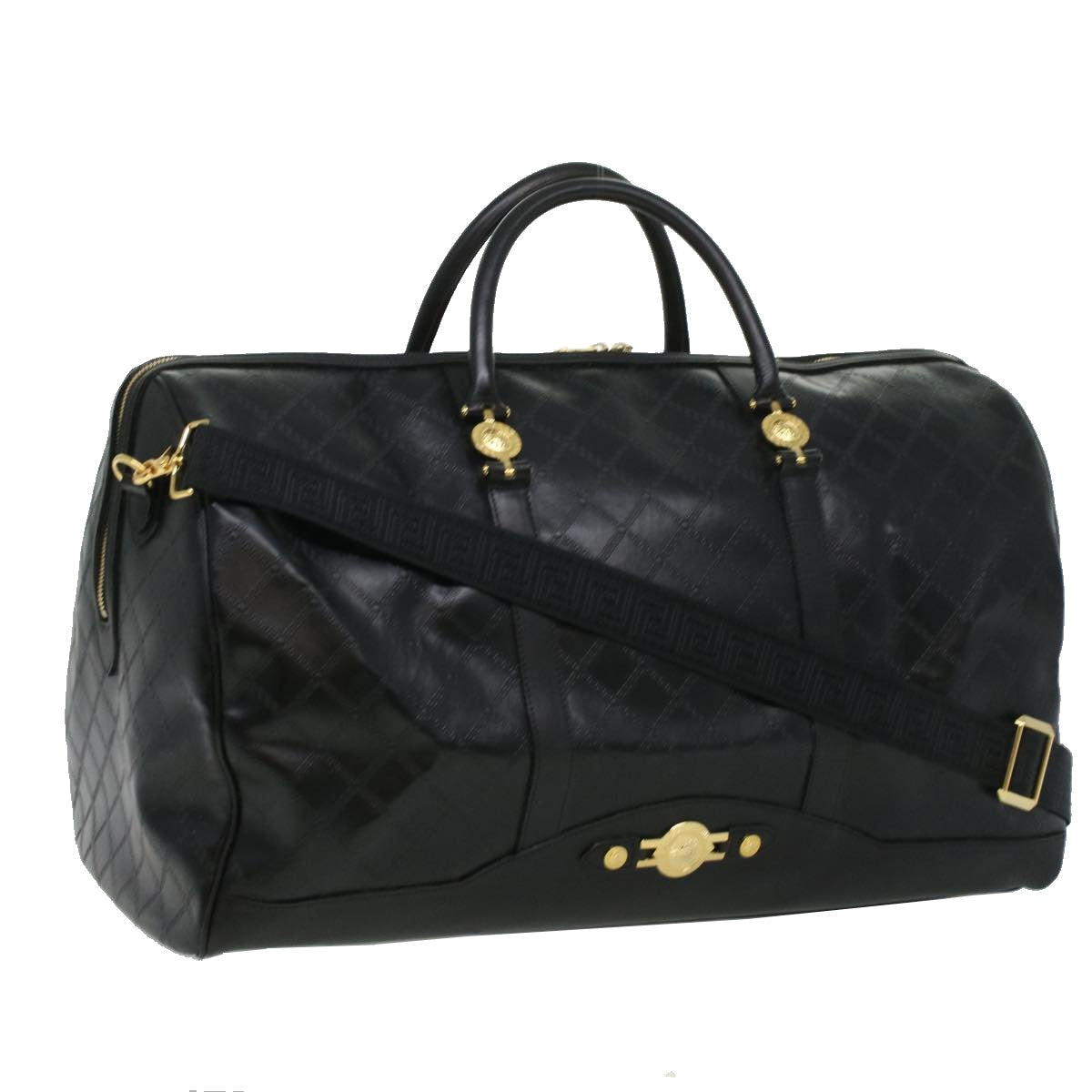 VERSACE Boston Bag Enamel 2way Black Auth ac1258