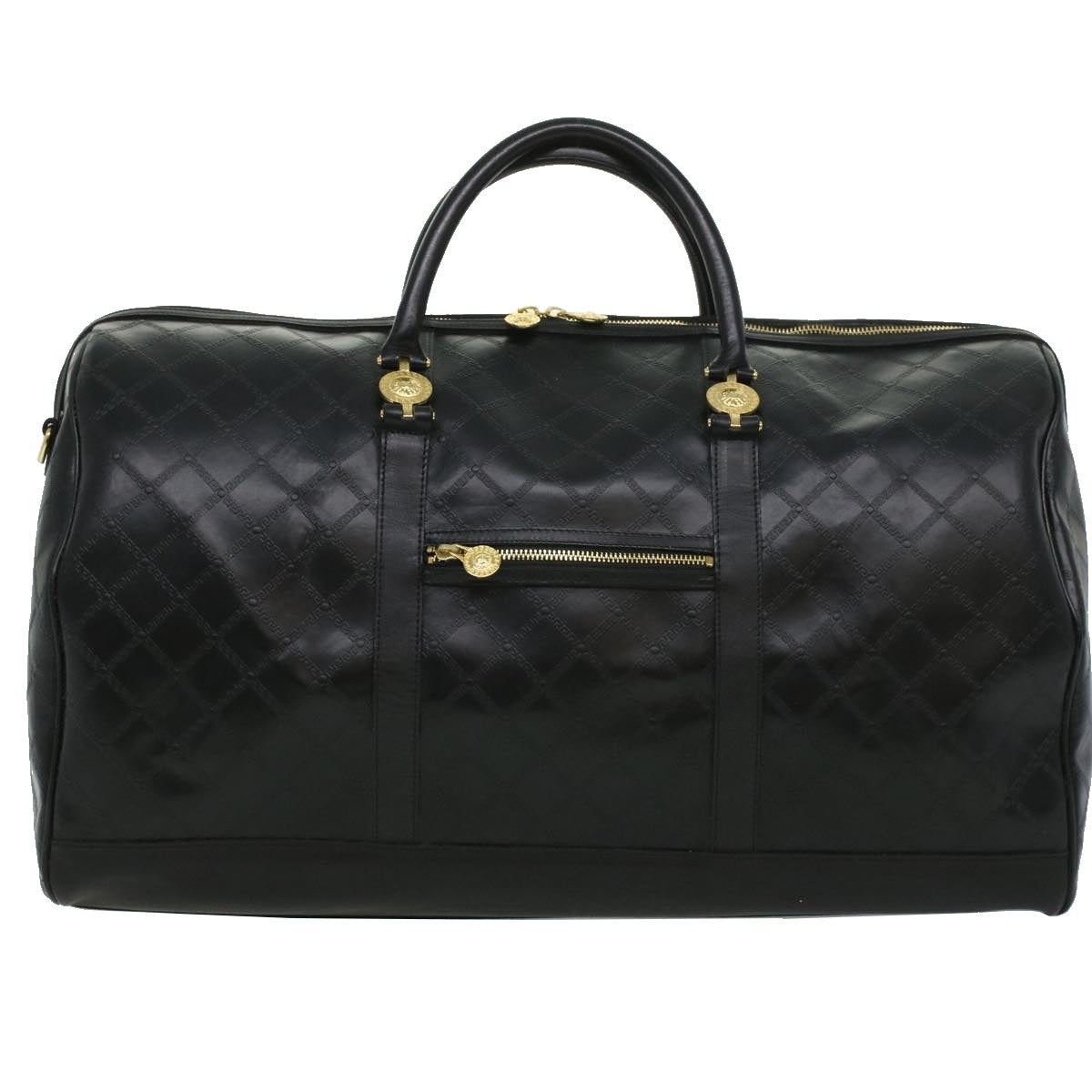 VERSACE Boston Bag Enamel 2way Black Auth ac1258