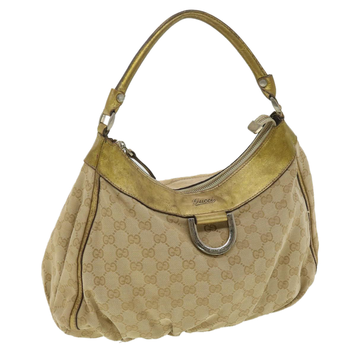 GUCCI GG Canvas Shoulder Bag Beige Gold Auth ac1412