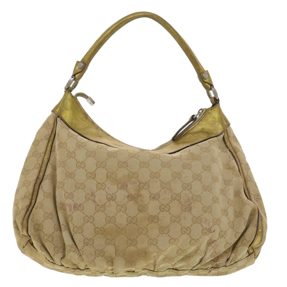 GUCCI GG Canvas Shoulder Bag Beige Gold Auth ac1412