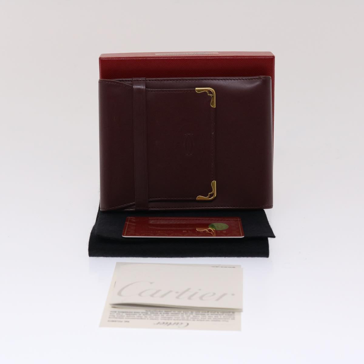 CARTIER Wallet Leather Red Auth ac2039