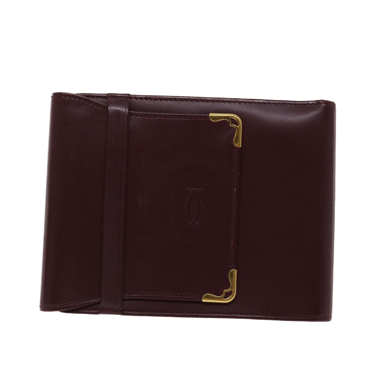 CARTIER Wallet Leather Red Auth ac2039