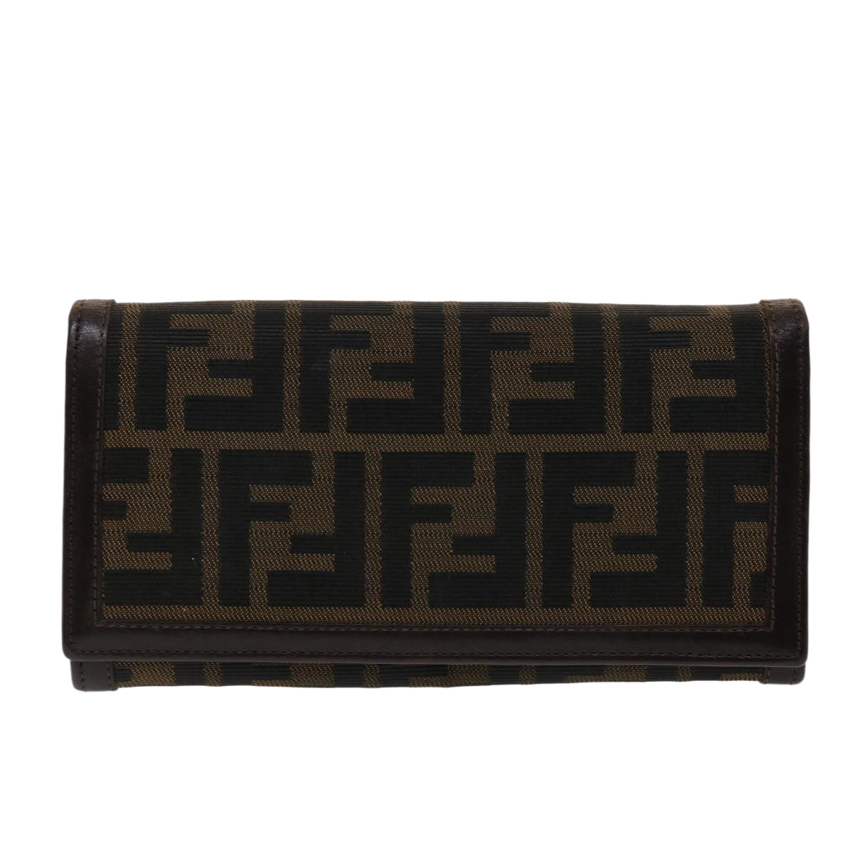 FENDI Zucca Canvas Long Wallet Black Brown Auth ac2048