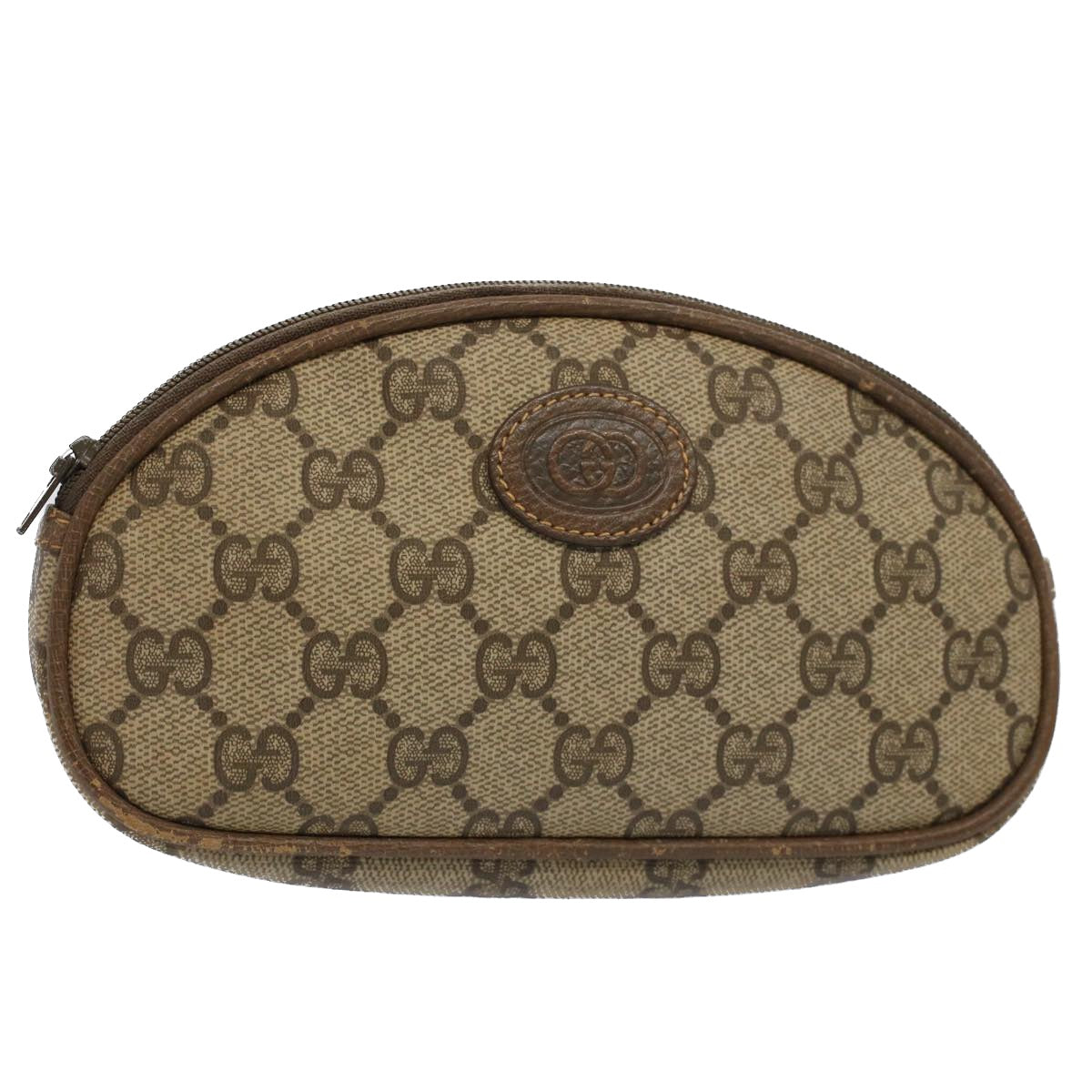 GUCCI GG Canvas Pouch PVC Leather Beige Auth ac2099