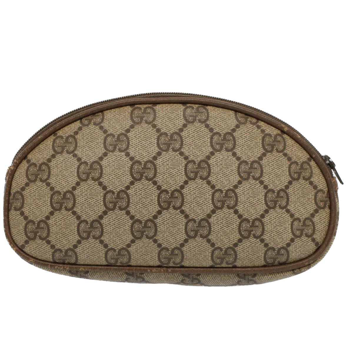 GUCCI GG Canvas Pouch PVC Leather Beige Auth ac2099