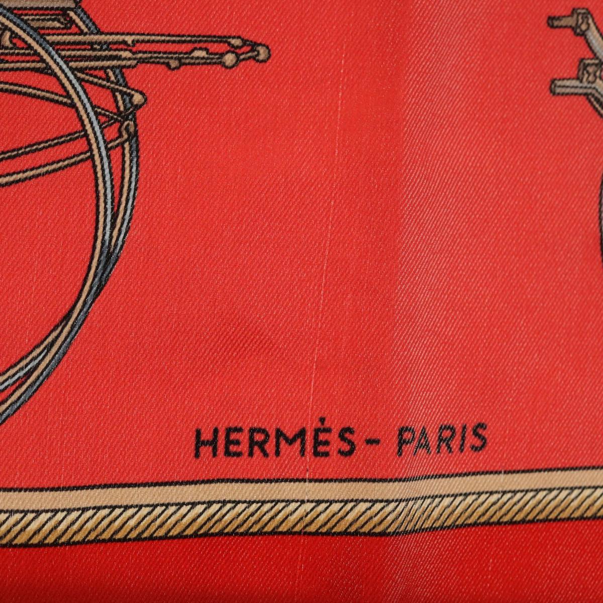 HERMES Carre 65 LES VOITURES A TRANSFORMATION Scarf Silk Red Auth ac2150