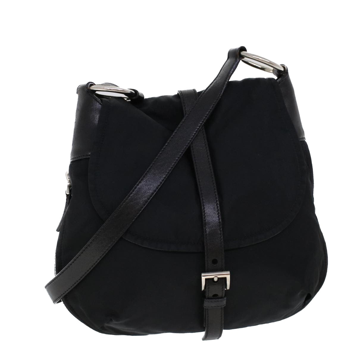 PRADA Shoulder Bag Nylon Leather Black Auth ac2158