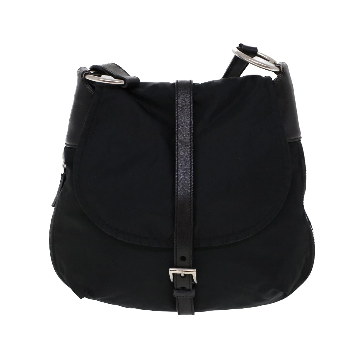 PRADA Shoulder Bag Nylon Leather Black Auth ac2158