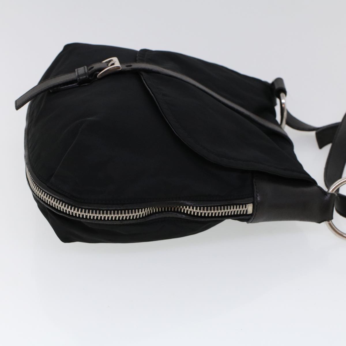 PRADA Shoulder Bag Nylon Leather Black Auth ac2158