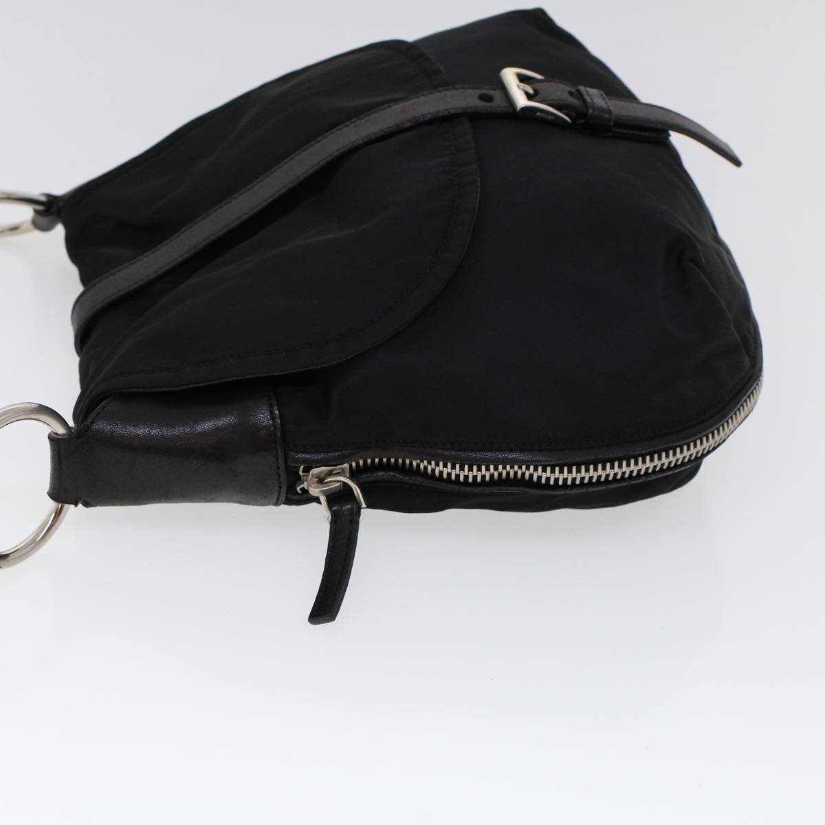 PRADA Shoulder Bag Nylon Leather Black Auth ac2158