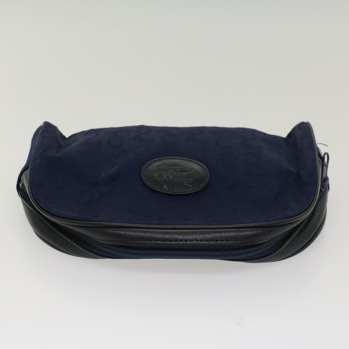 CELINE C Macadam Pouch Canvas Navy Black Auth ac2167