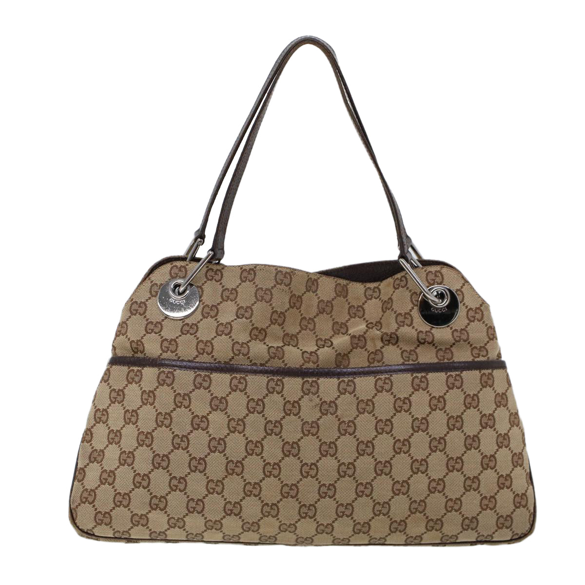 GUCCI GG Canvas Hand Bag Canvas Leather Beige Brown 121023 Auth ac2176