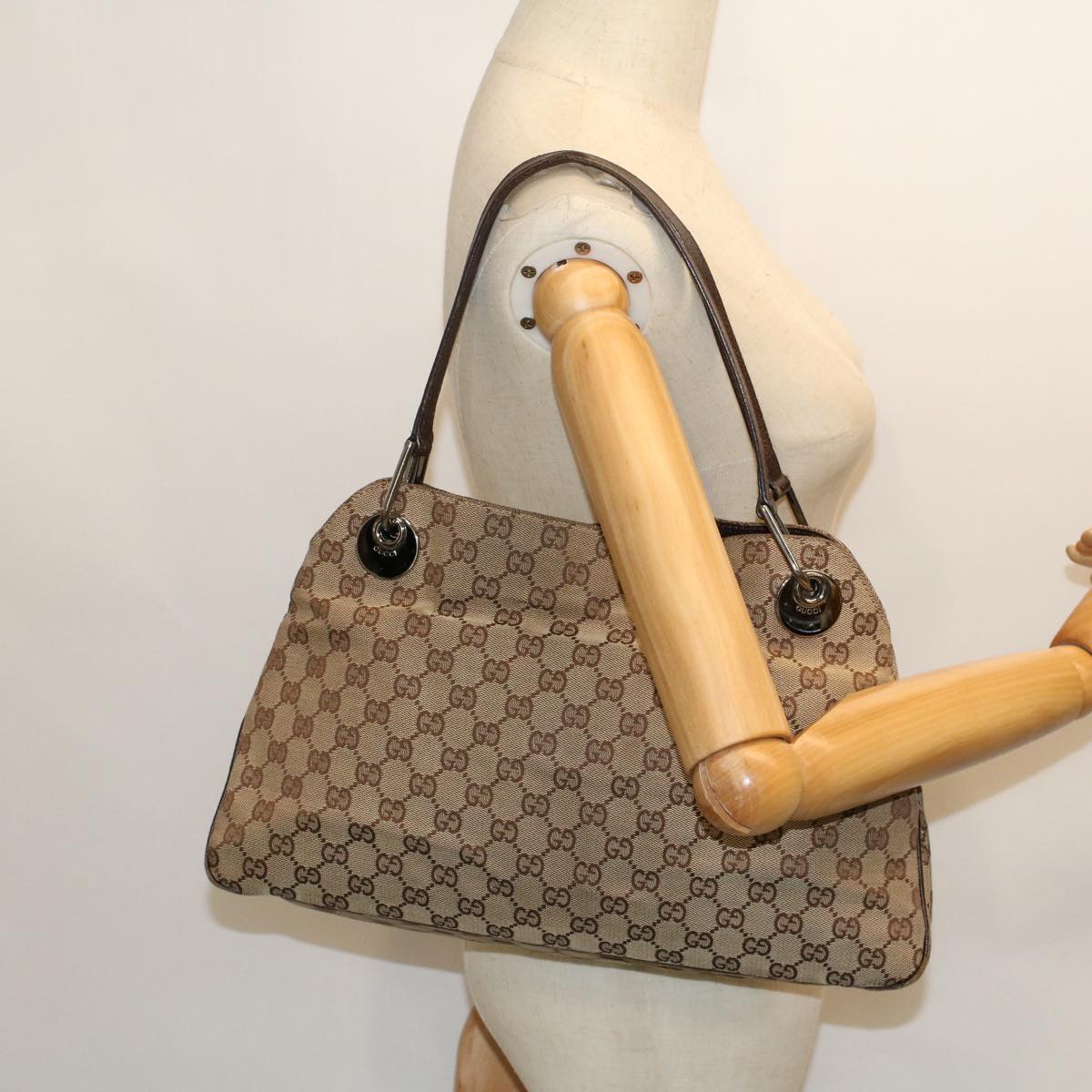 GUCCI GG Canvas Hand Bag Canvas Leather Beige Brown 121023 Auth ac2176