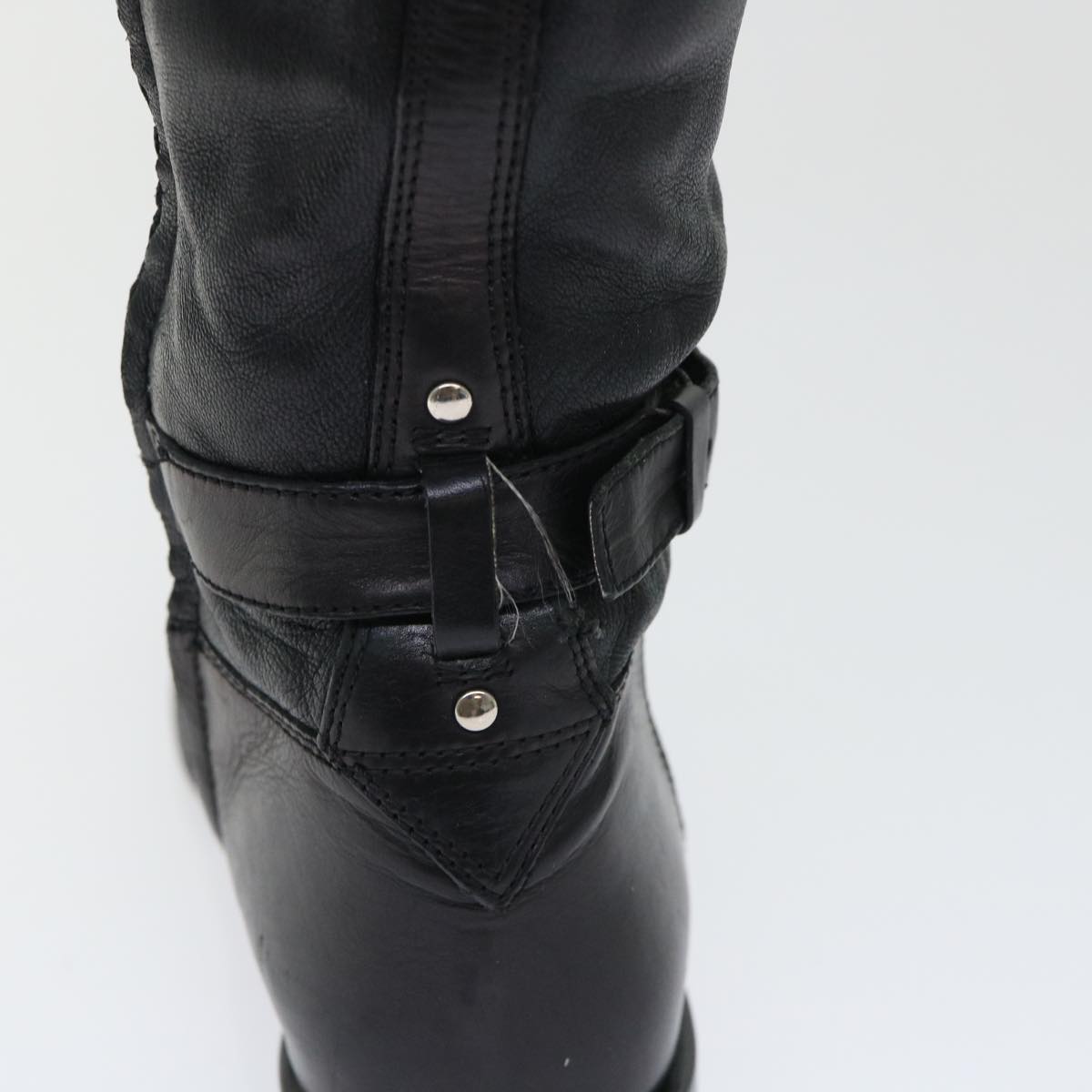 PRADA Knee High Boots Leather Black Auth ac2185