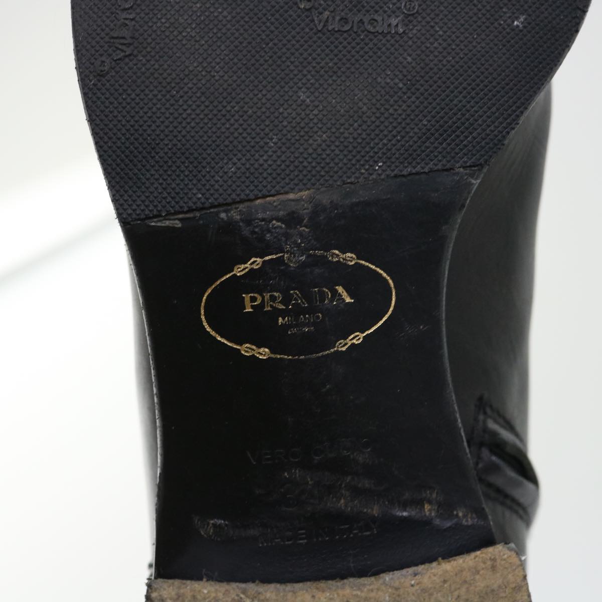 PRADA Knee High Boots Leather Black Auth ac2185