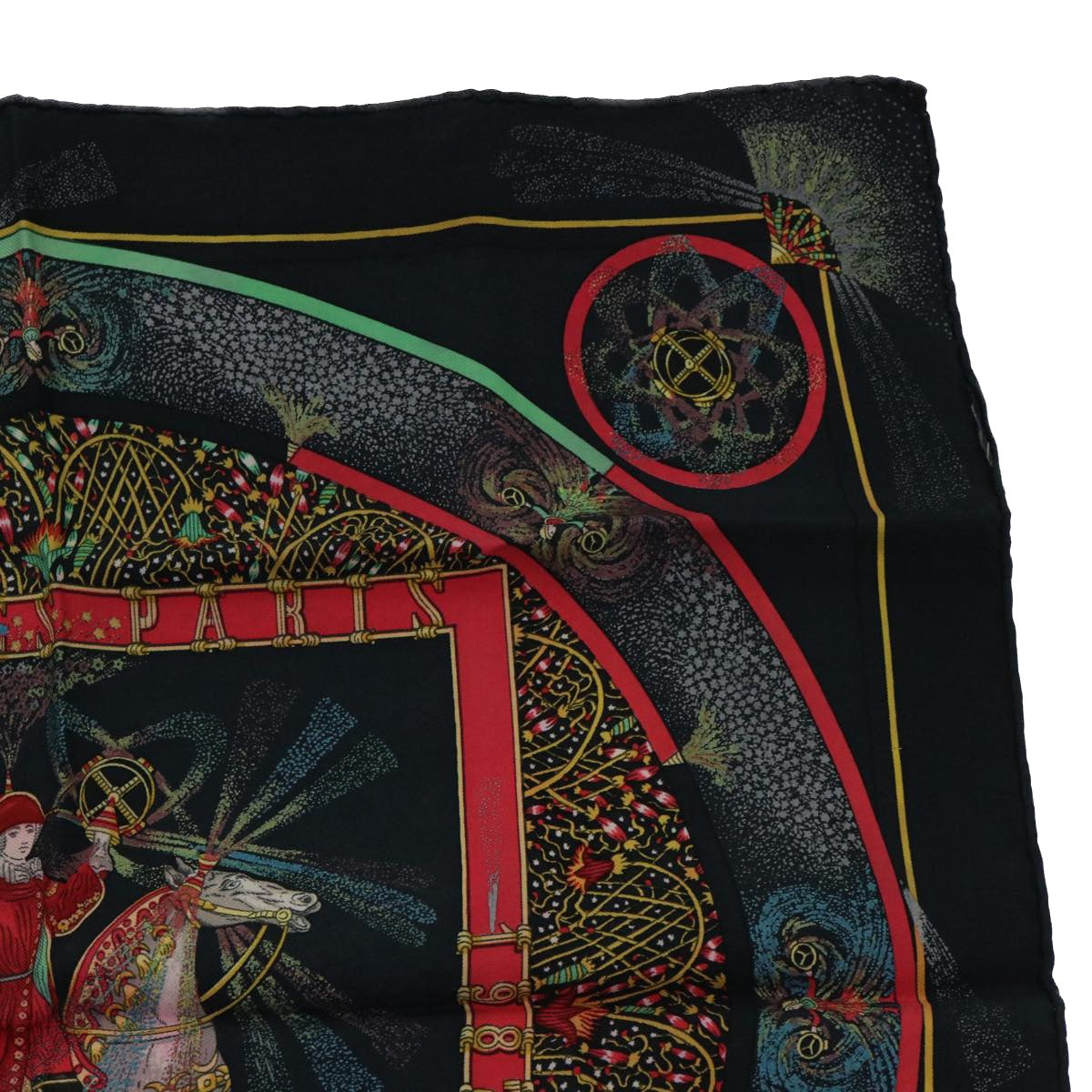 HERMES Carre 40 FEUX DARTIFICE Scarf Silk Black Auth ac2186