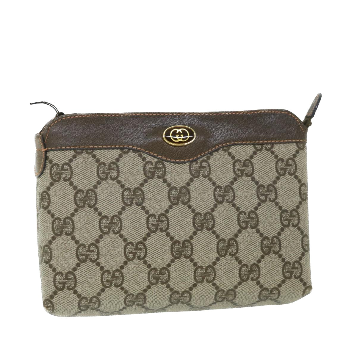 GUCCI GG Canvas Pouch PVC Leather Beige 89 01 020 Auth ac2194