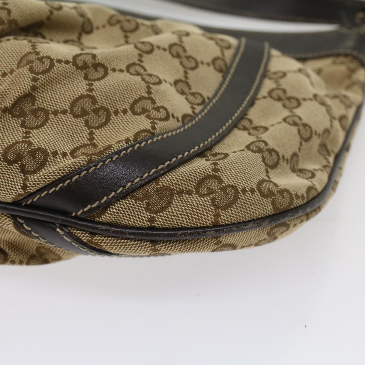 GUCCI GG Canvas Shoulder Bag Leather Beige 203257 Auth ac2198