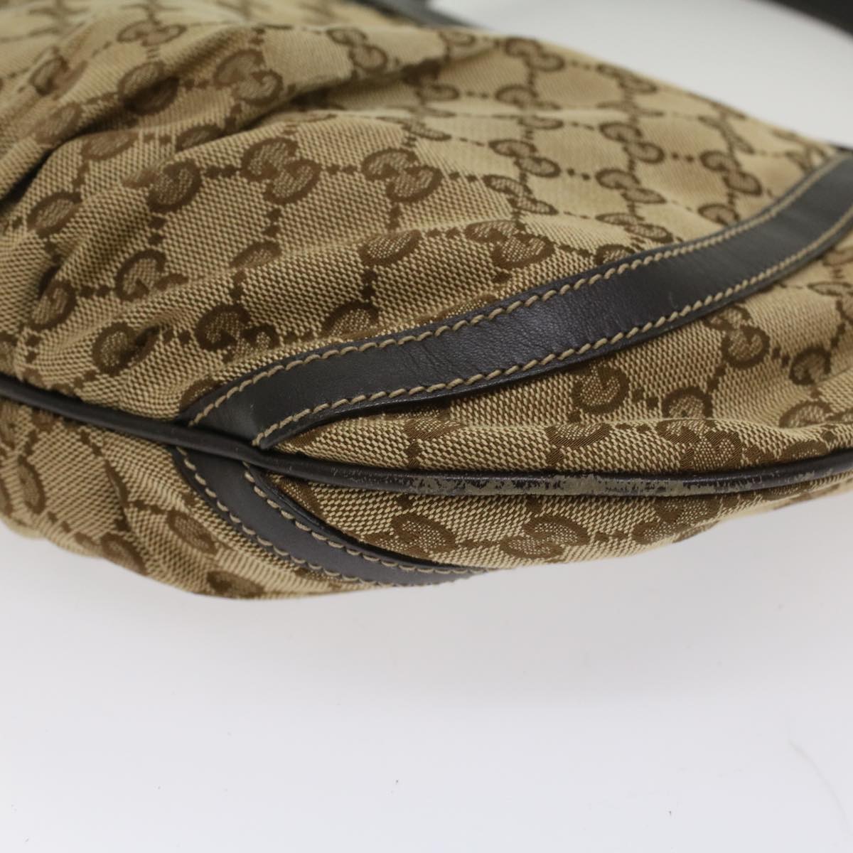 GUCCI GG Canvas Shoulder Bag Leather Beige 203257 Auth ac2198