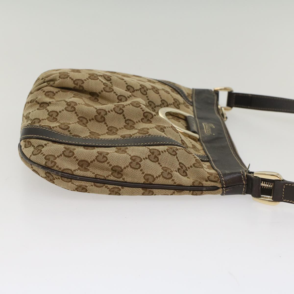 GUCCI GG Canvas Shoulder Bag Leather Beige 203257 Auth ac2198