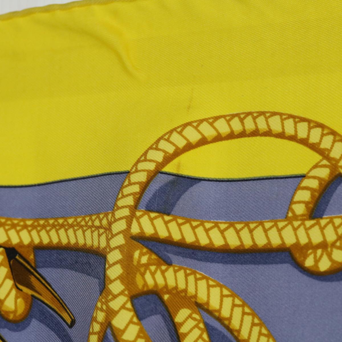 HERMES Carre 90 RETOUR DE PECHE Scarf Silk Yellow Navy Auth ac2222