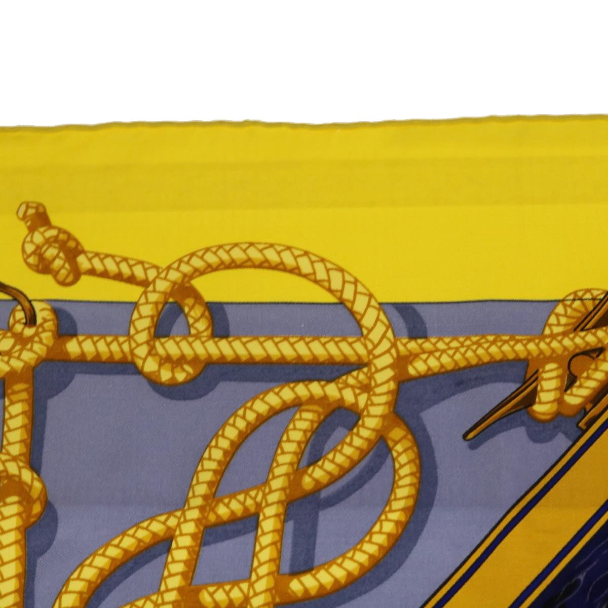 HERMES Carre 90 RETOUR DE PECHE Scarf Silk Yellow Navy Auth ac2222