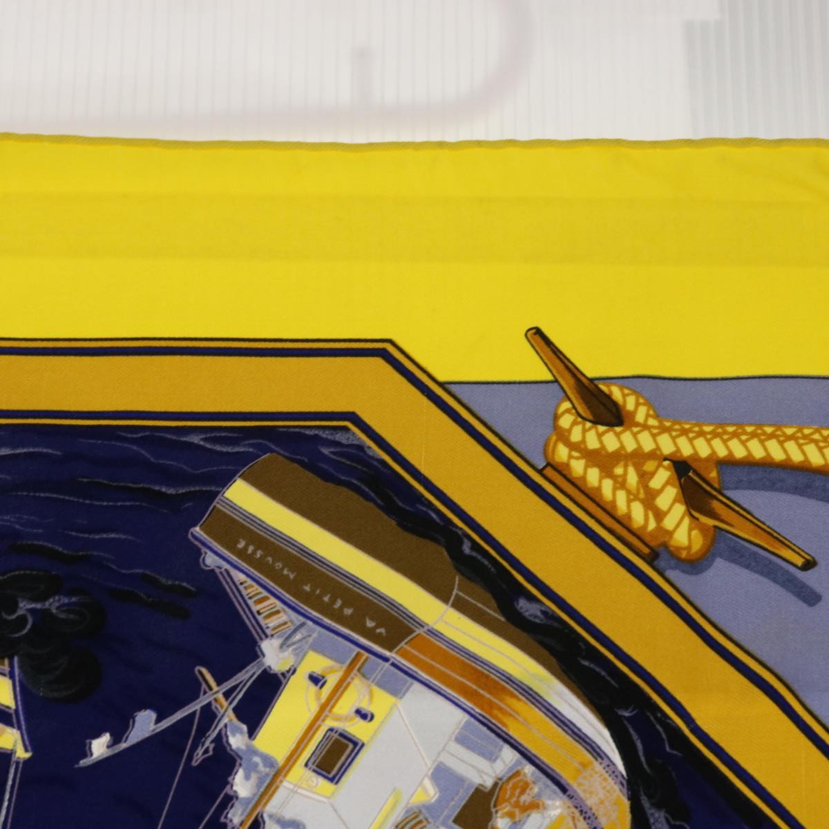 HERMES Carre 90 RETOUR DE PECHE Scarf Silk Yellow Navy Auth ac2222