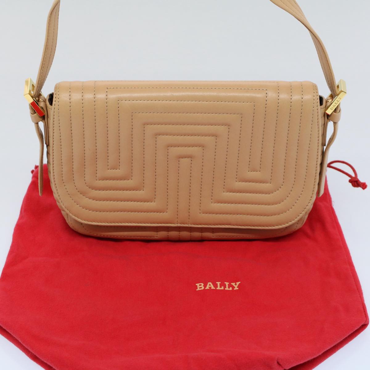 BALLY Shoulder Bag Leather Beige Auth ac2228