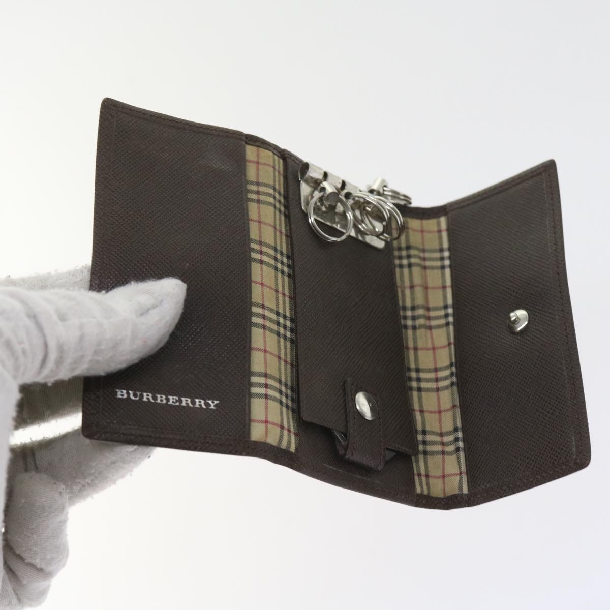 BURBERRY Nova Check Clutch Key Case Wallet Leather 3Set Black Auth ac2238