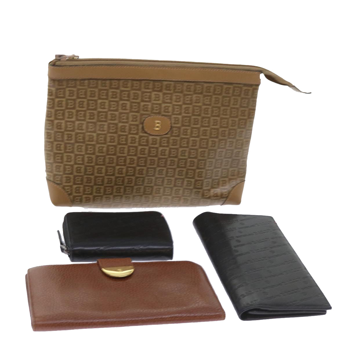 BALLY Wallet Clutch Bag Leather 4Set Beige Brown black Auth ac2244