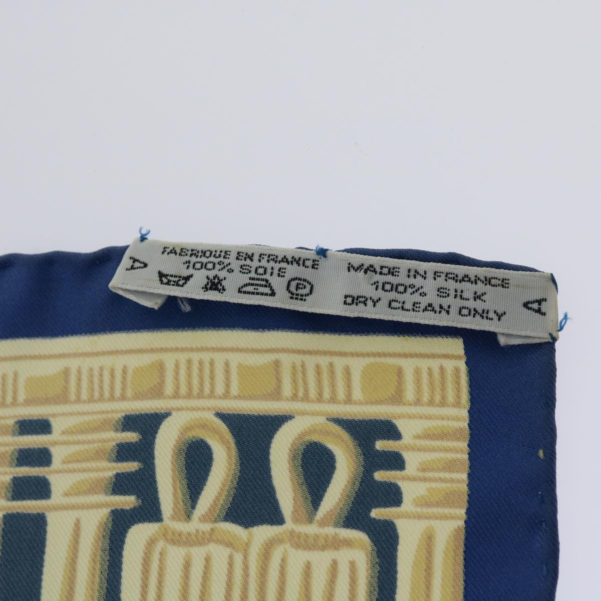 HERMES Carre 90 TUTANKHAMUN Scarf Silk Blue Auth ac2246