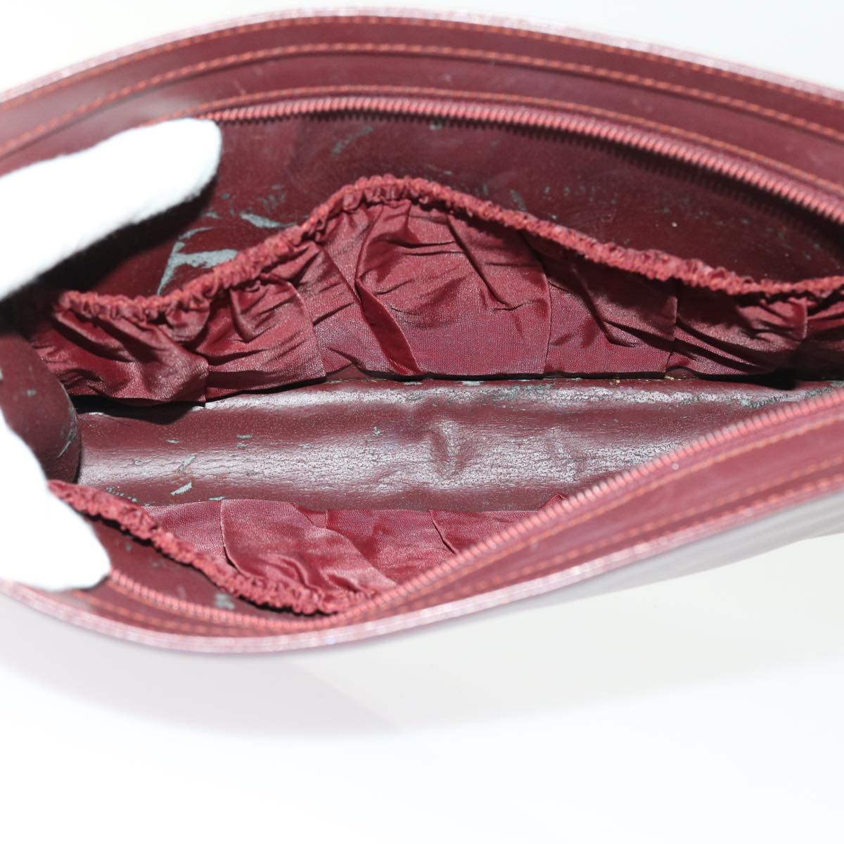 CARTIER Clutch Bag Leather Wine Red Auth ac2247