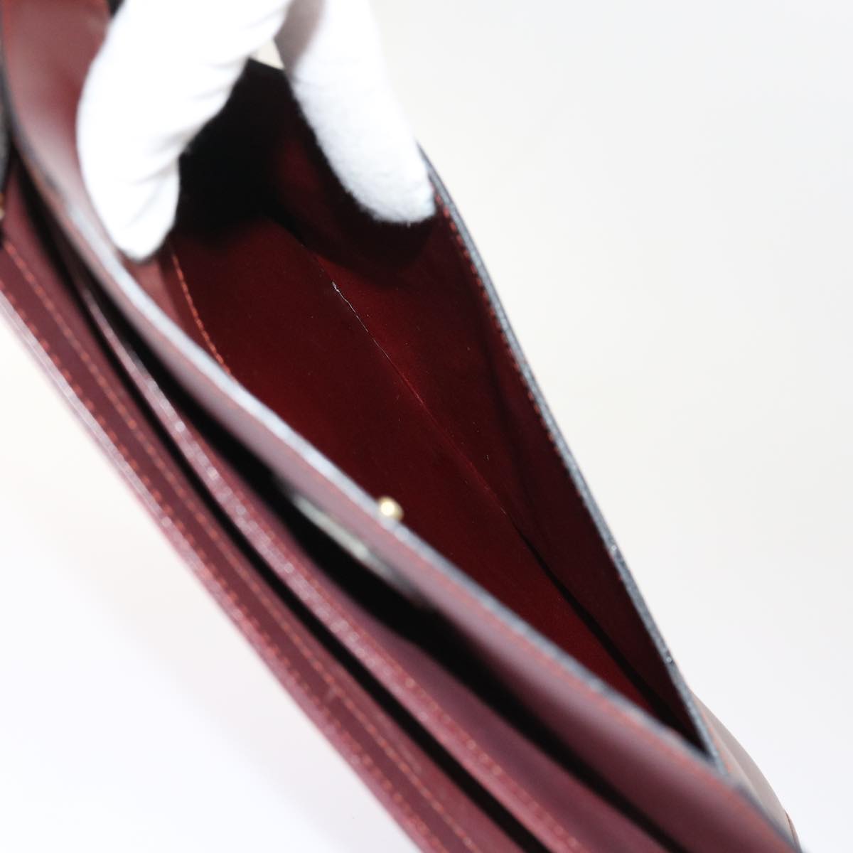 CARTIER Clutch Bag Leather Wine Red Auth ac2248