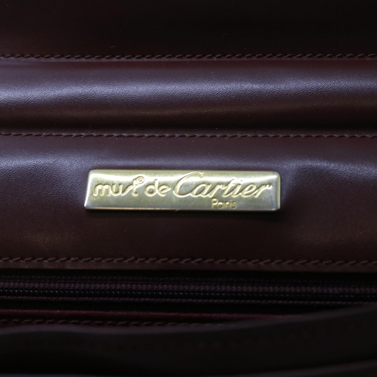 CARTIER Clutch Bag Leather Wine Red Auth ac2249