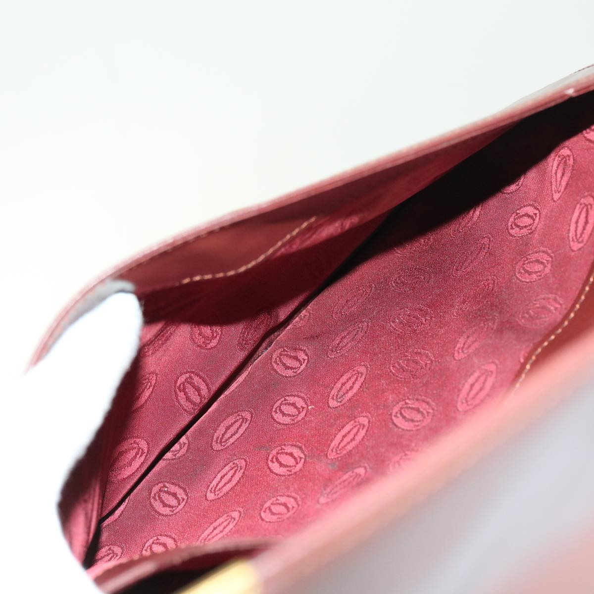 CARTIER Clutch Bag Leather Wine Red Auth ac2249