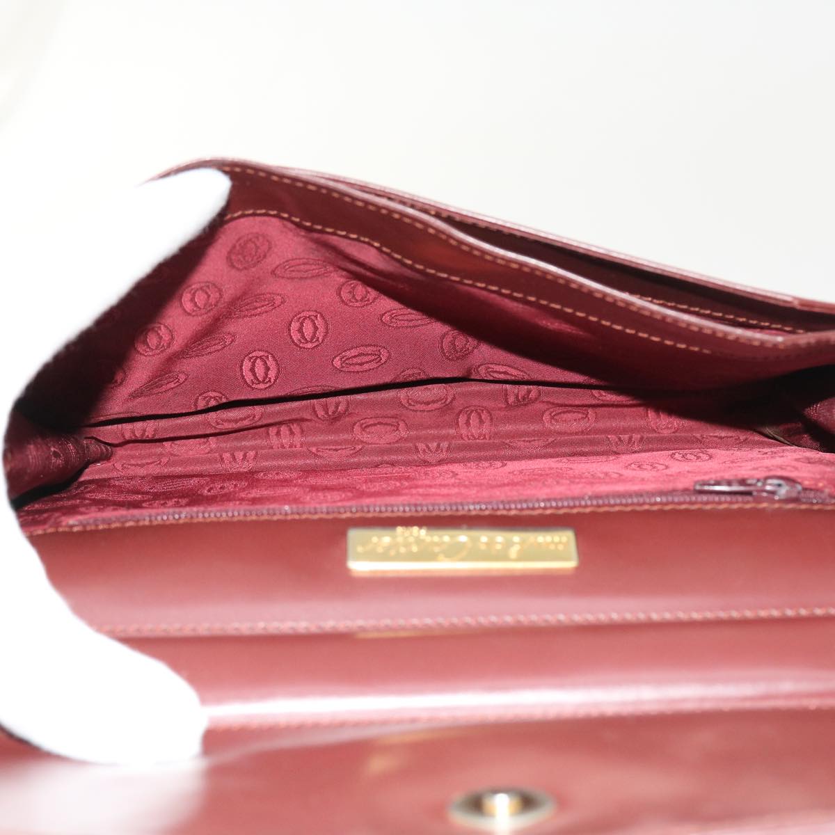 CARTIER Clutch Bag Leather Wine Red Auth ac2249