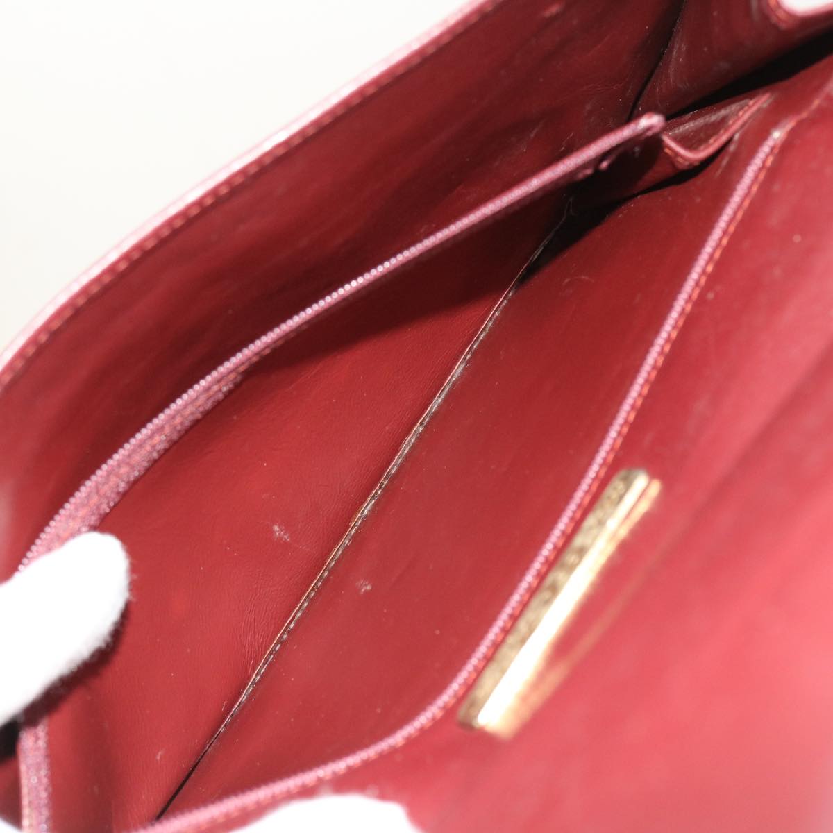 CARTIER Clutch Bag Leather Wine Red Auth ac2250