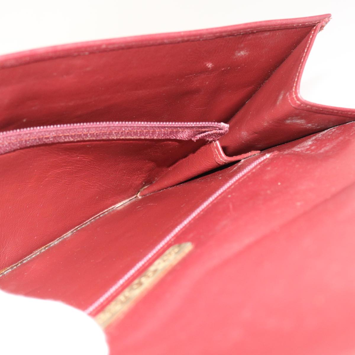 CARTIER Clutch Bag Leather Wine Red Auth ac2250