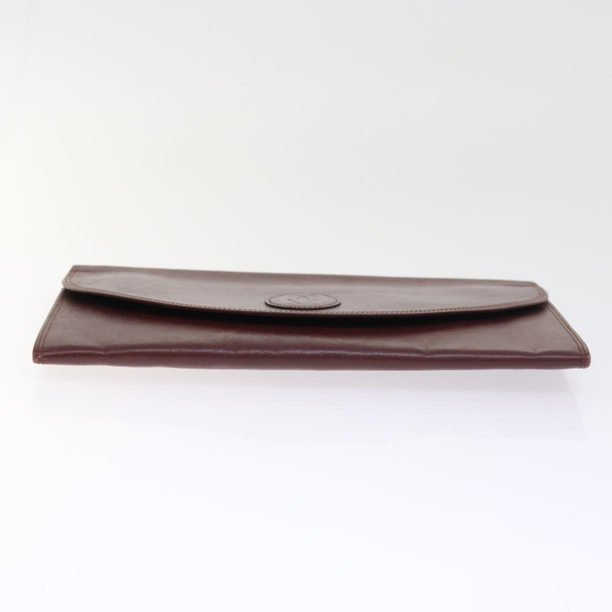 CARTIER Clutch Bag Leather Wine Red Auth ac2250