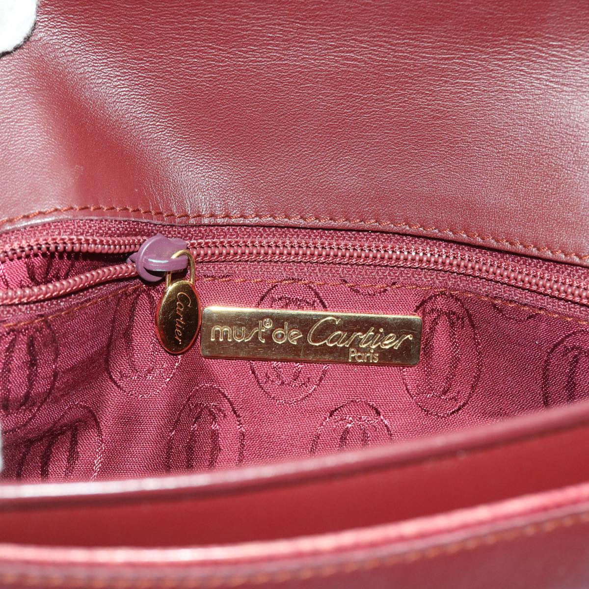 CARTIER Clutch Bag Leather Red Auth ac2282