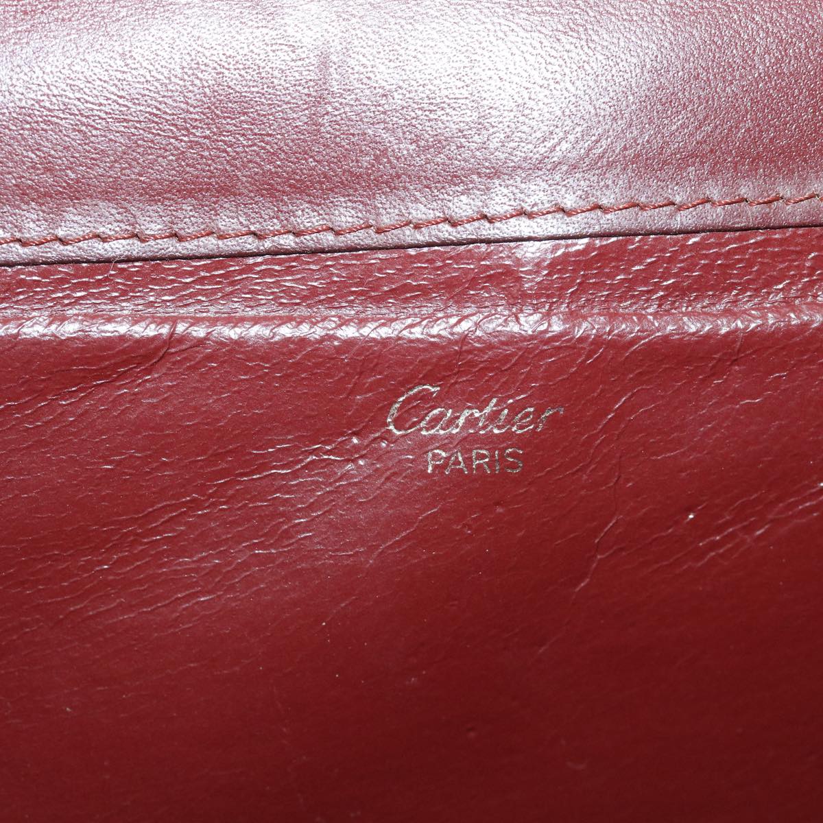 CARTIER Clutch Bag Leather Red Auth ac2283