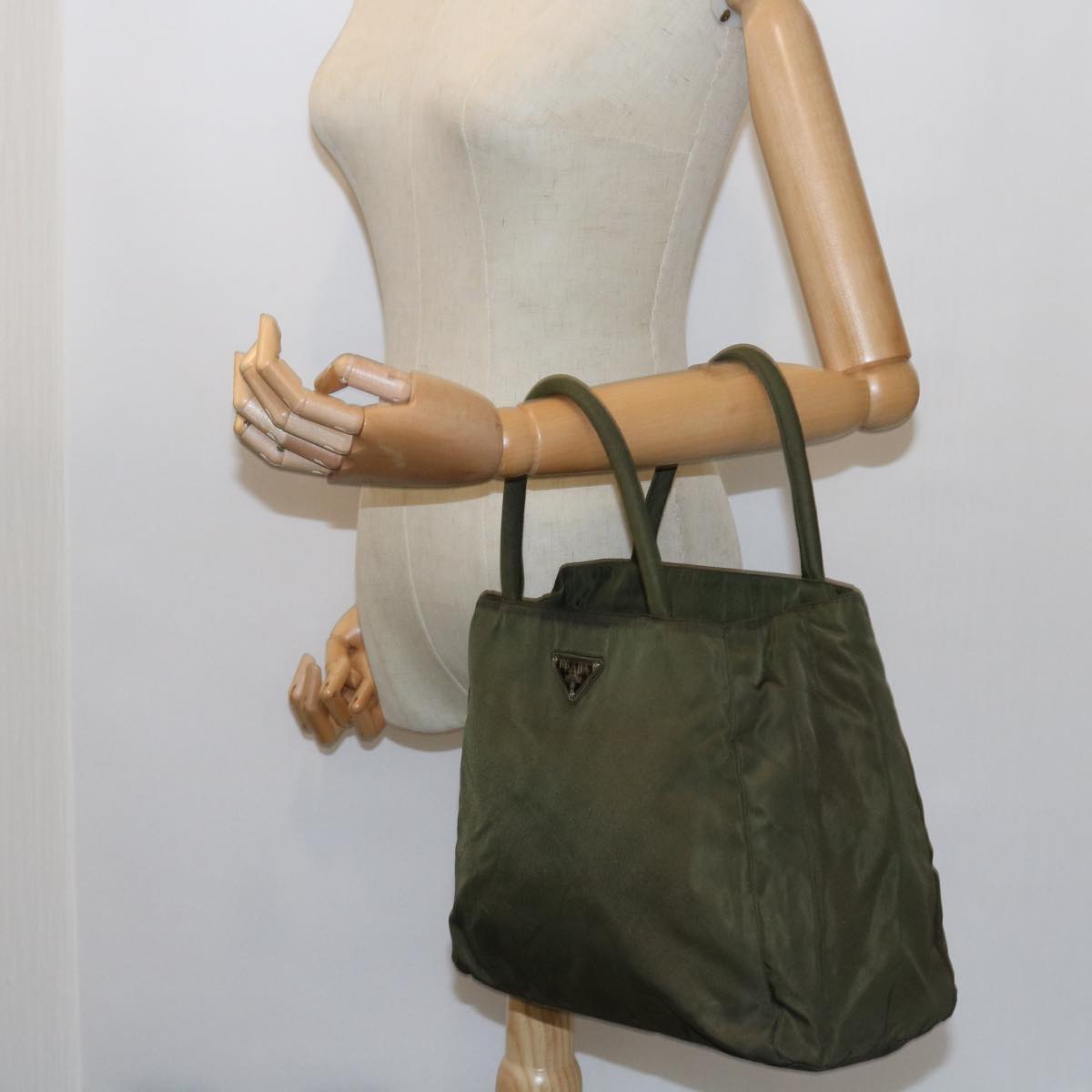 PRADA Hand Bag Nylon Khaki Auth ac2300