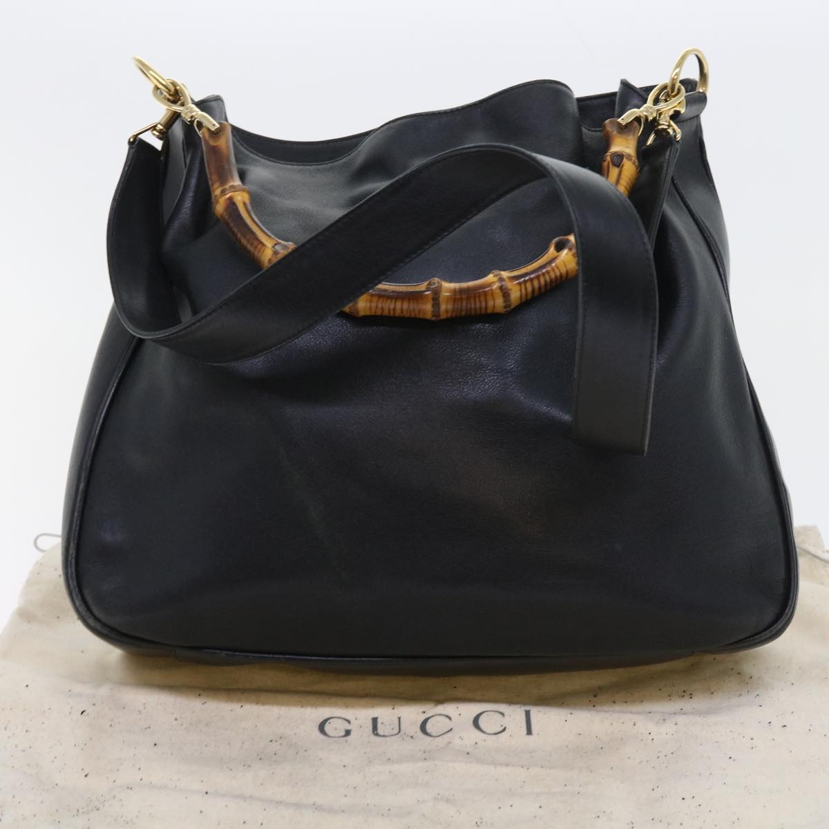 GUCCI Bamboo Shoulder Bag Leather 2way Black Auth ac2306