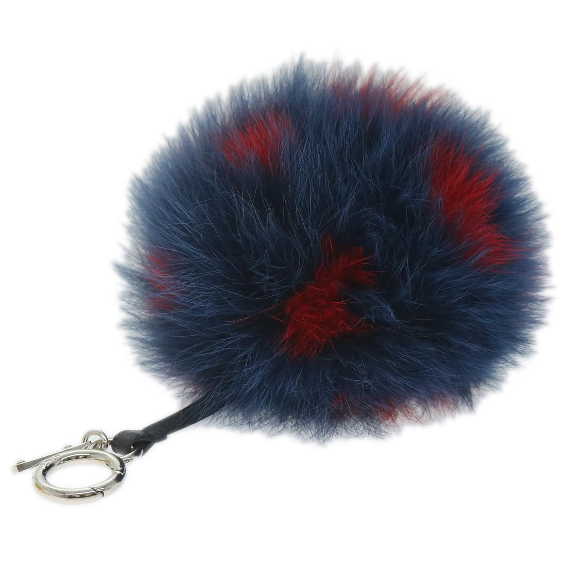 FENDI Pom Pom Charm Fur Red Navy Auth ac2313