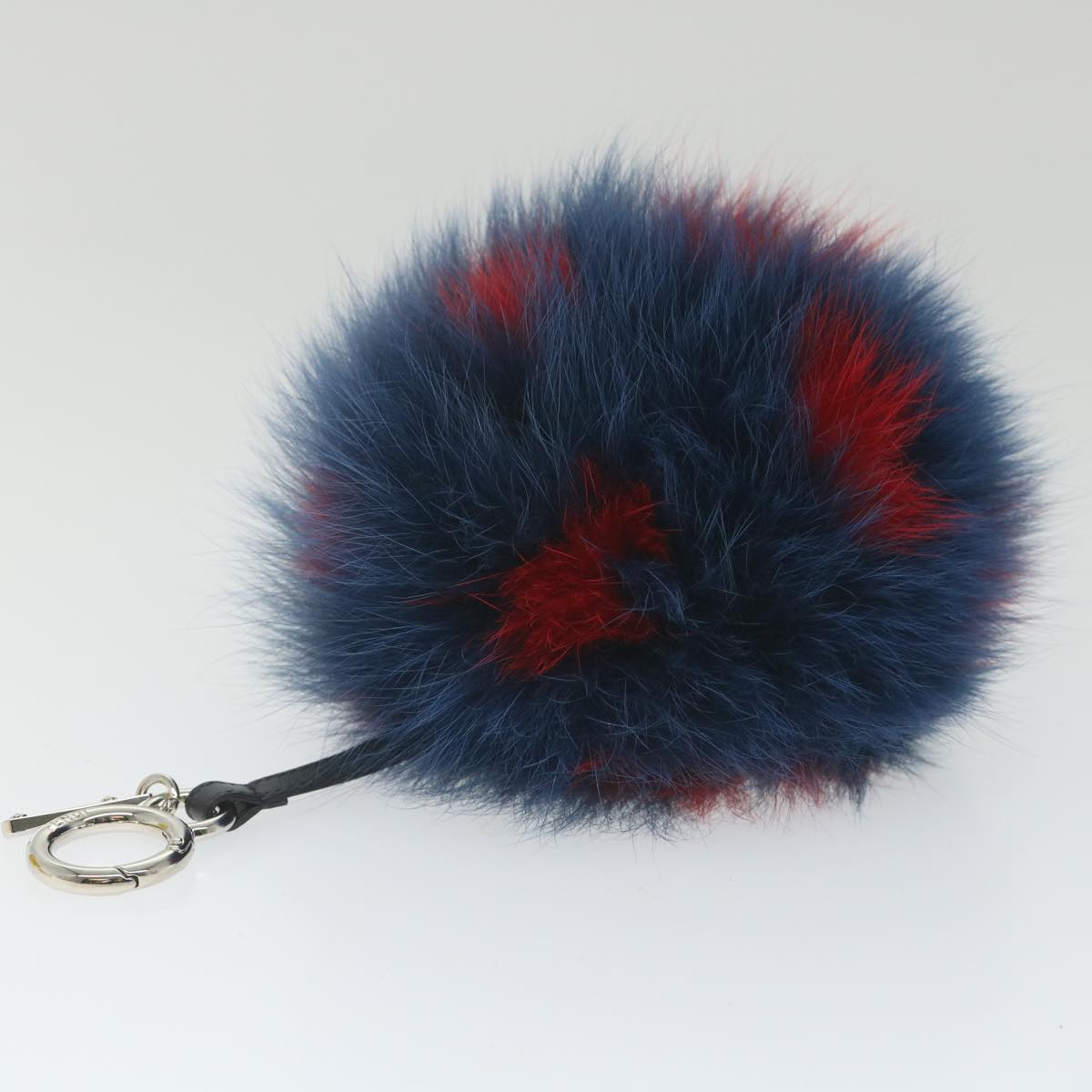 FENDI Pom Pom Charm Fur Red Navy Auth ac2313