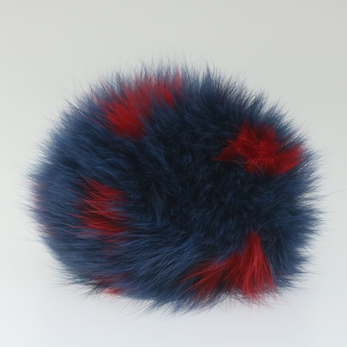 FENDI Pom Pom Charm Fur Red Navy Auth ac2313