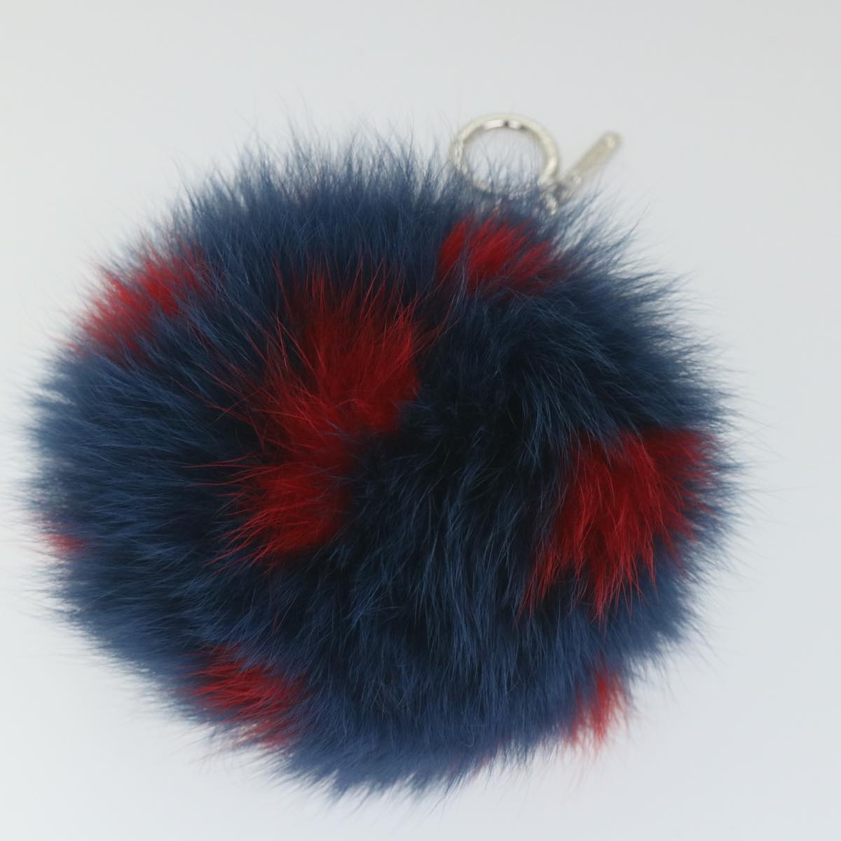 FENDI Pom Pom Charm Fur Red Navy Auth ac2313