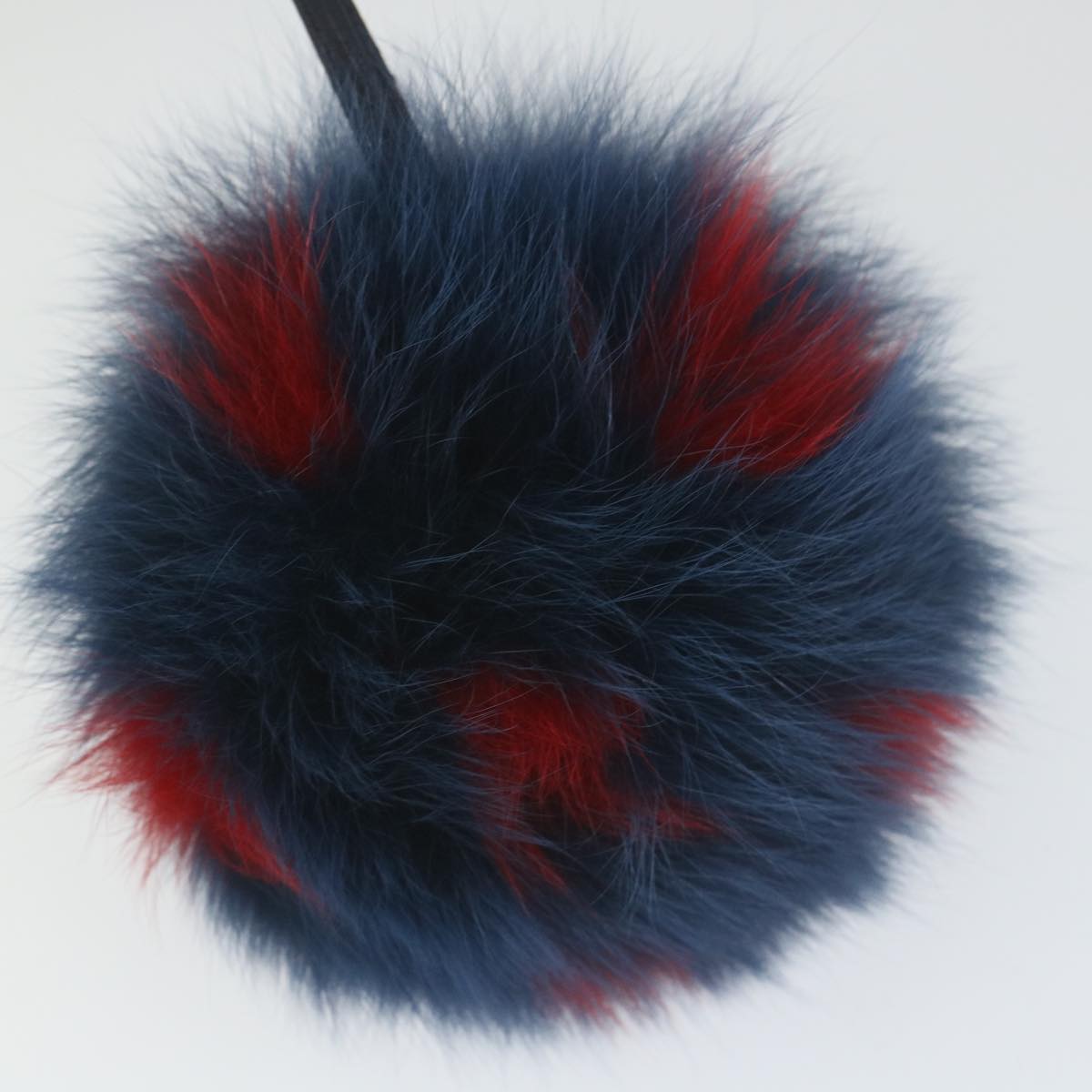 FENDI Pom Pom Charm Fur Red Navy Auth ac2313